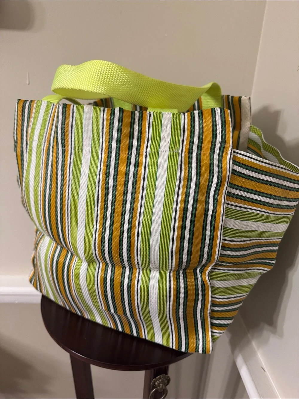 Free People Striped Tote in Lime Green, Yellow and White